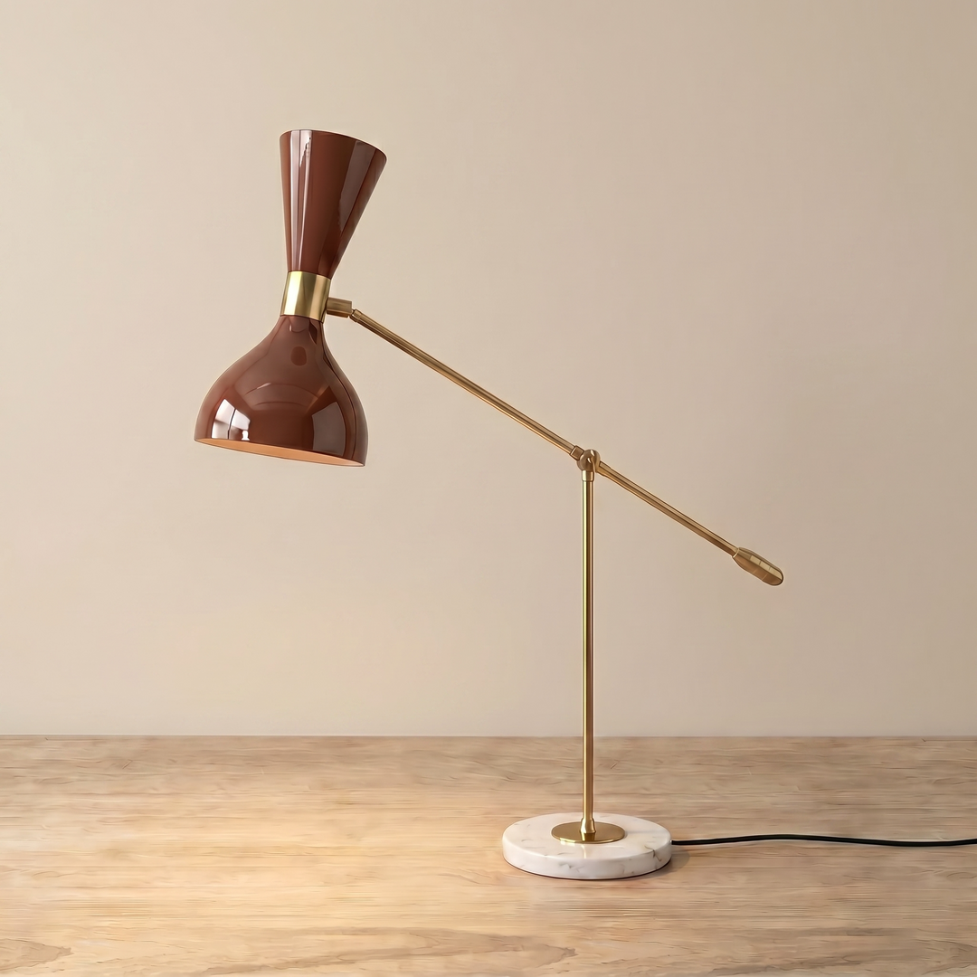 Ludo Table Lamp (Chestnut, Natural Brass, White Marble)
