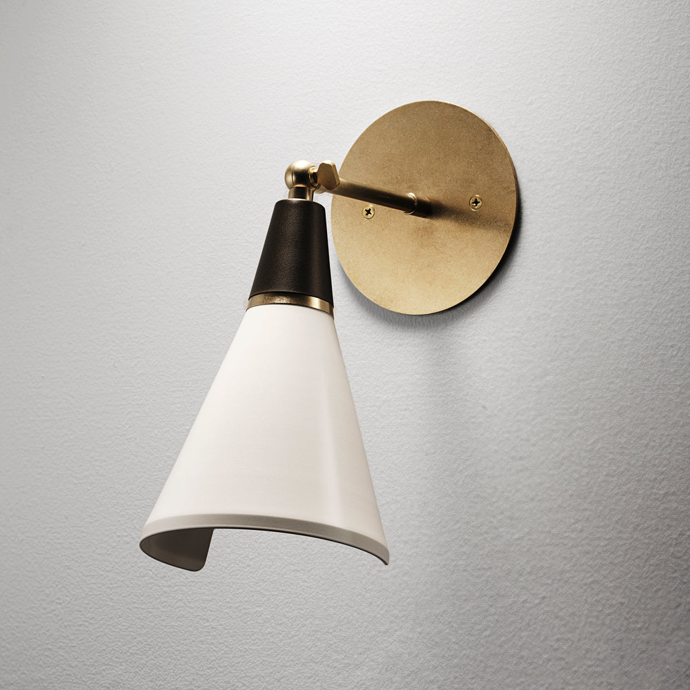 Quick Ship Petite Magari Wall Lamp (Tumbled Brass, Dark Bronze Enamel, Perfect White)