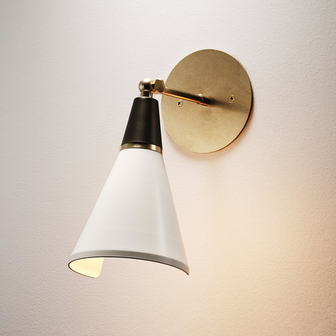 Quick Ship Petite Magari Wall Lamp (Tumbled Brass, Dark Bronze Enamel, Perfect White)