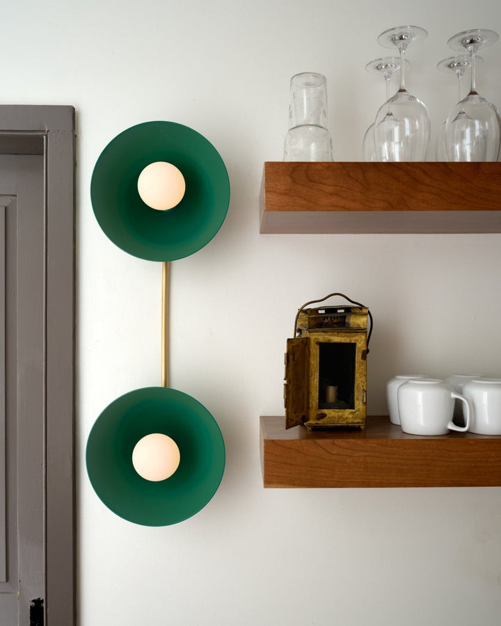 Bi-Focal Sconce (Brushed Brass, Paris Green) - Interior and Photo by Sean Litchfield