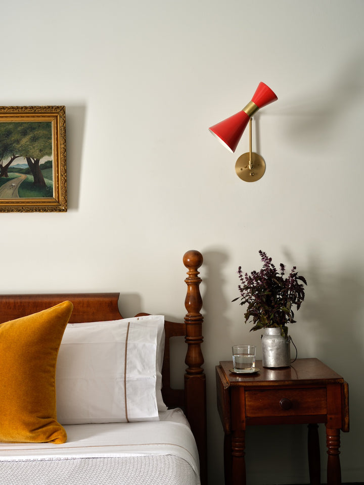 Campana Articulating Wall Lamp (Brushed Brass, Campari) — Interior by Sean Litchfield