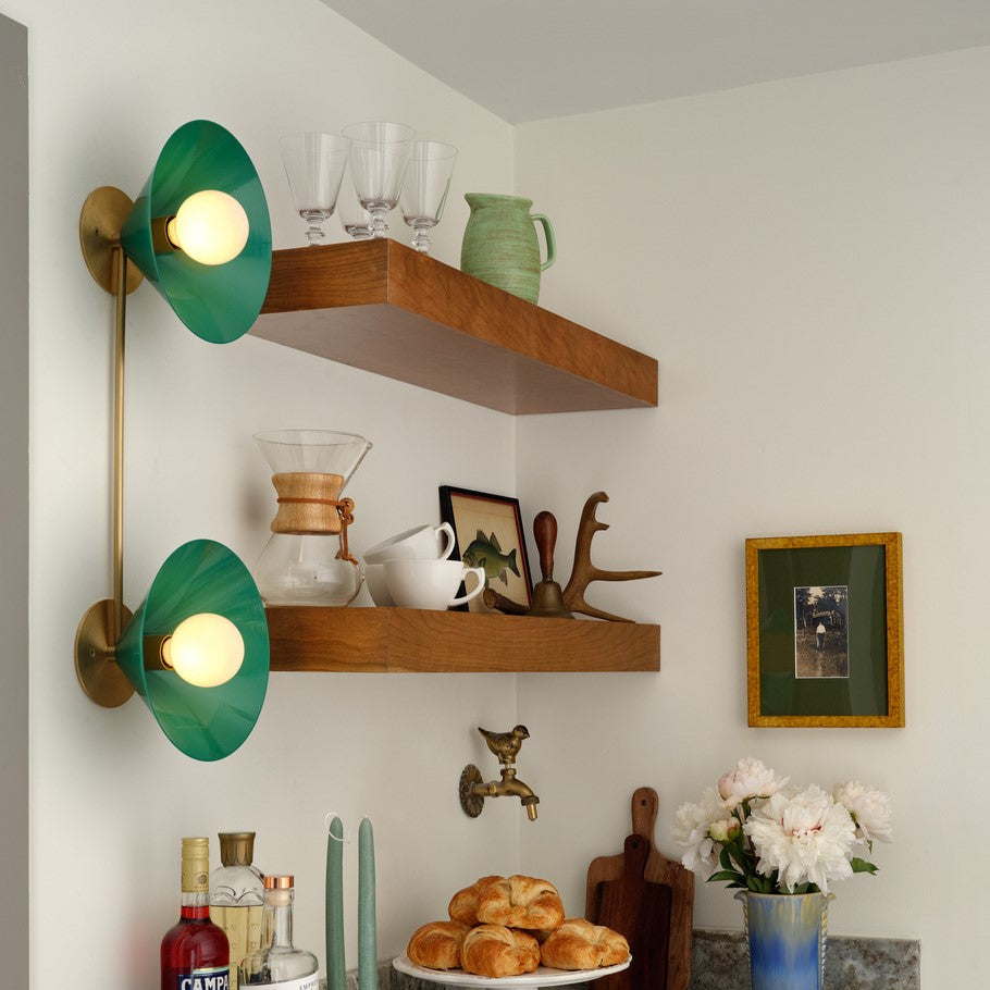Bi-Focal Sconce (Brushed Brass, Paris Green) - Interior and Photo by Sean Litchfield
