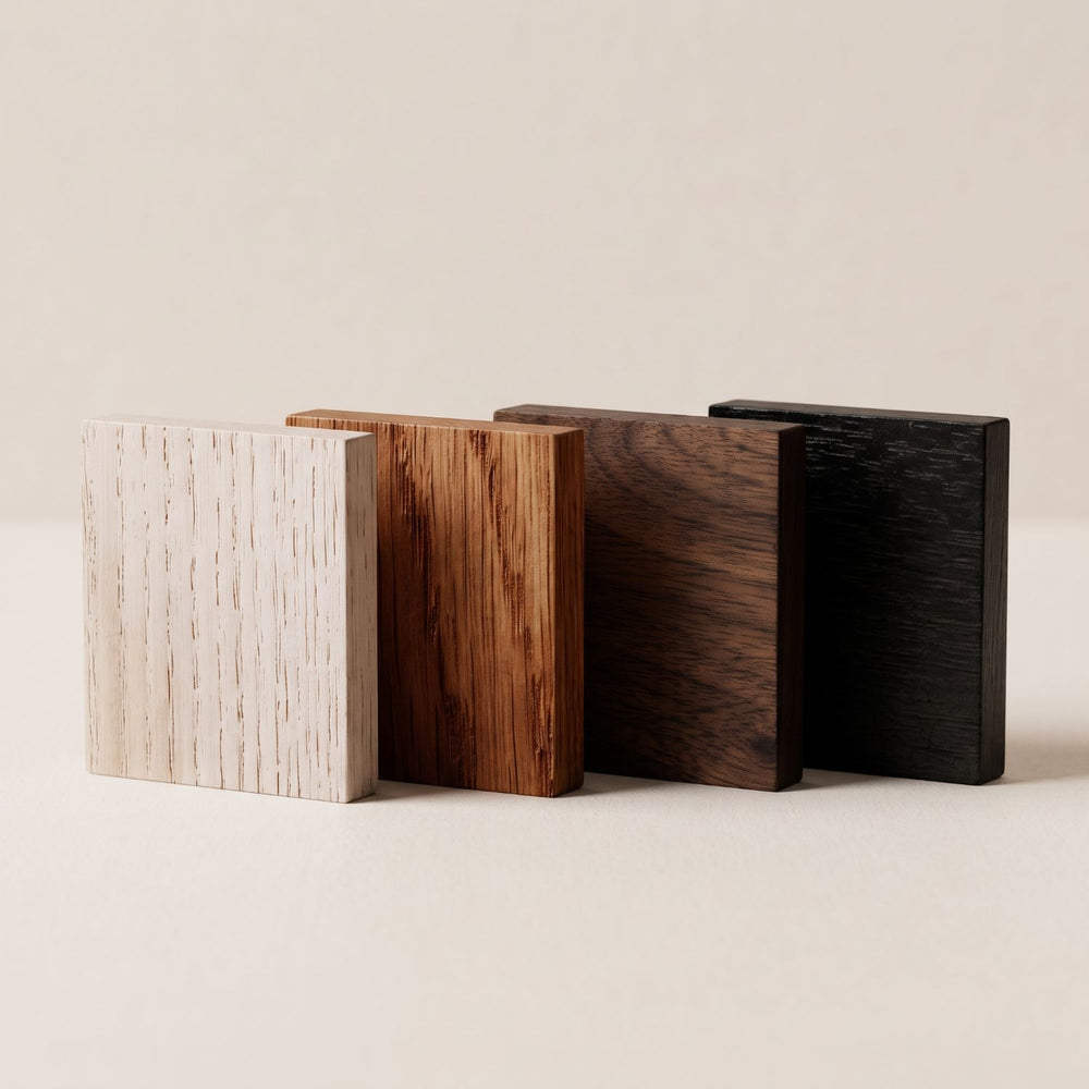 From Left to Right: Bleached Ash, Natural Oak, Natural Walnut, Ebonized Walnut