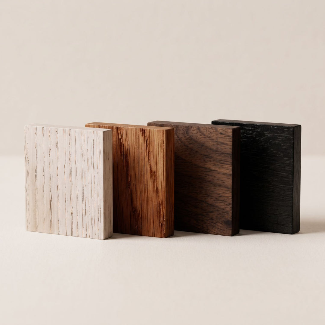 From Left to Right: Bleached Ash, Natural Oak, Natural Walnut, Ebonized Walnut