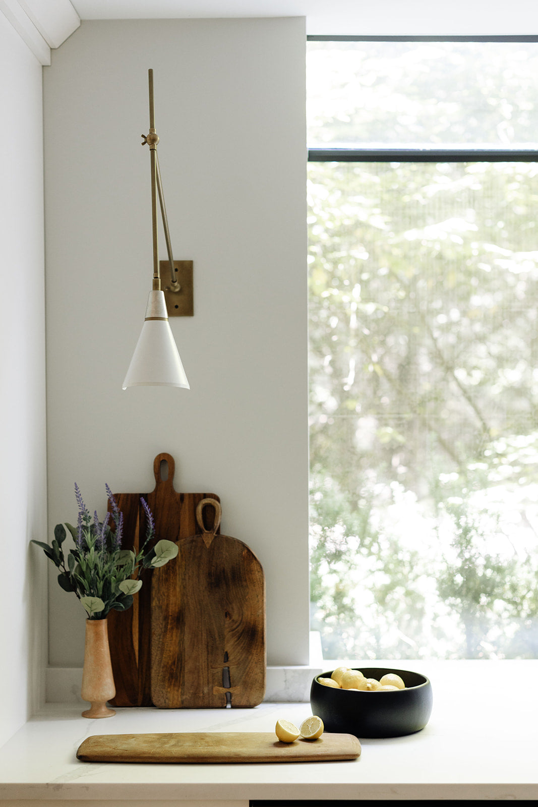 Magari Wall Lamp (Stark White, Polished Nickel, Natural Brass) — Interior by Natalie Adams Interiors